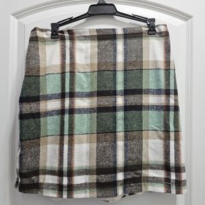 High Waist Green Plaid Skirt Size 12 (0XL)